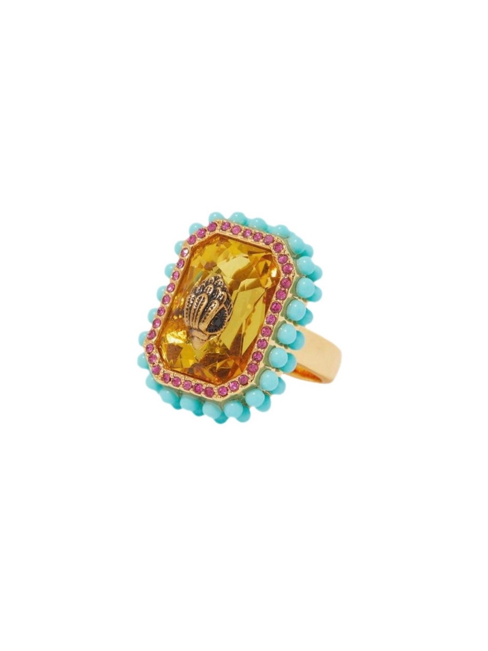 Kurt Geiger Gold-Tone Ring with Amber Crystal, Turquoise Beads and Pink Accents